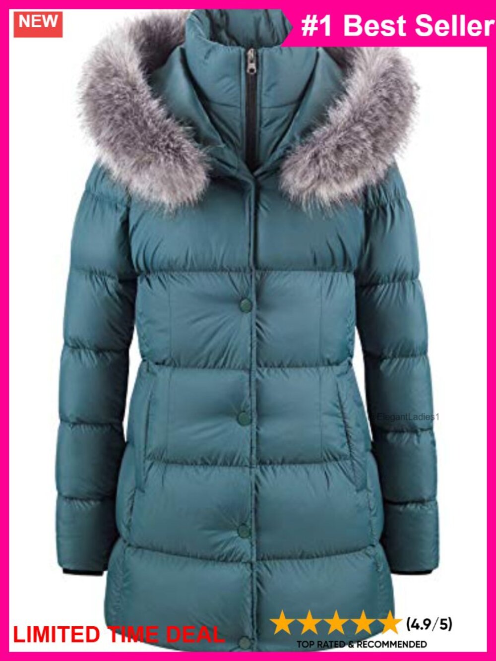 Women's Long Faux Fur Hood Puffer Coat Winter Snow Jacket Nylon